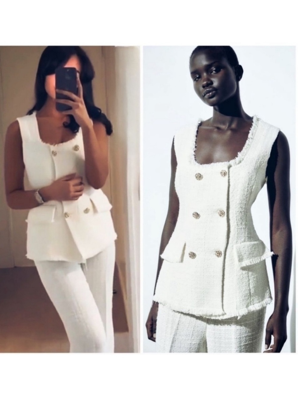 Zara tweed Chanel-like double breasted vest top